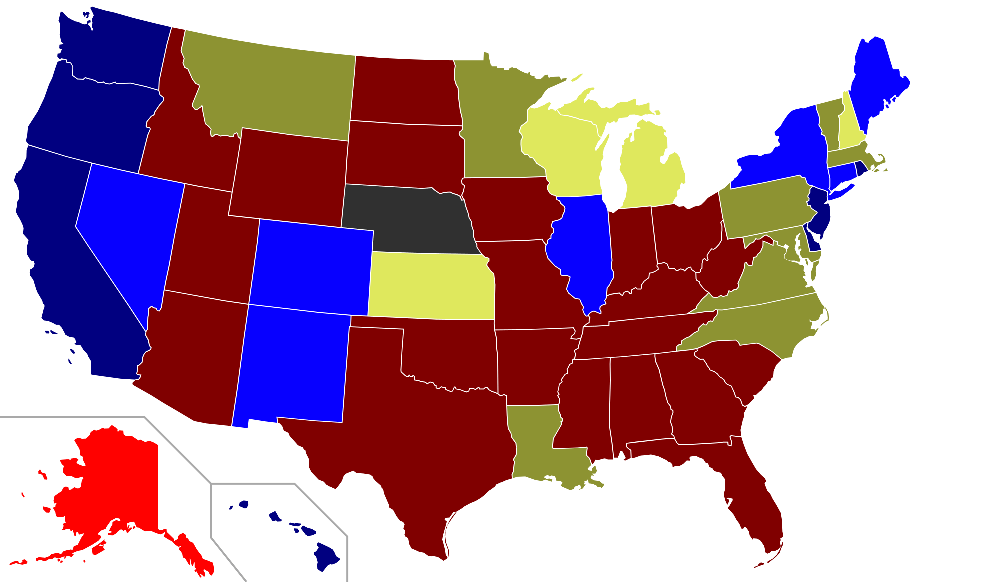 Map of USA reflecting 2018 midterm election results