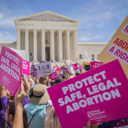 Pro-abortion protesters in front of the Supreme Court building