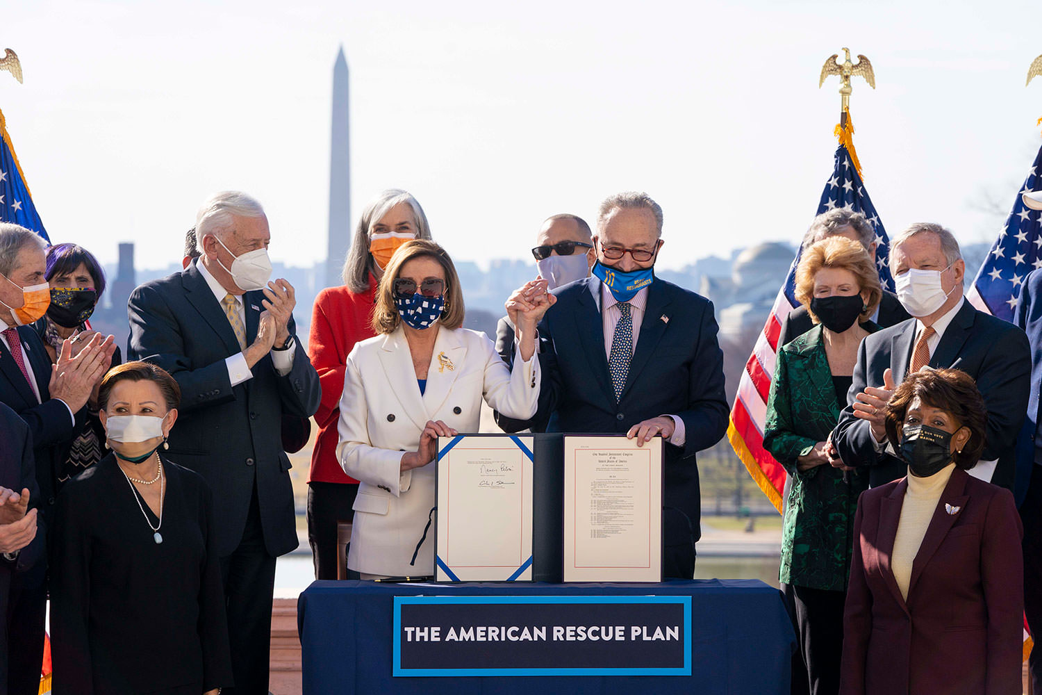 Senate Majority Leader Chuck Schumer (D-NY), Speaker of the House Nancy Pelosi (D-CA) and Democrats in Congress held an enrollment ceremony for H.R. 1319, the American Rescue Plan Act
