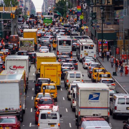 New York NY/USA-July 3, 2019 Vehicles clog Tenth Avenue in New York as they attempt to enter the Lincoln Tunnel during the Great Fourth of July Getaway