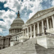 Stark cloudy weather over empty exterior view of the US Capitol Building in Washington DC, USA