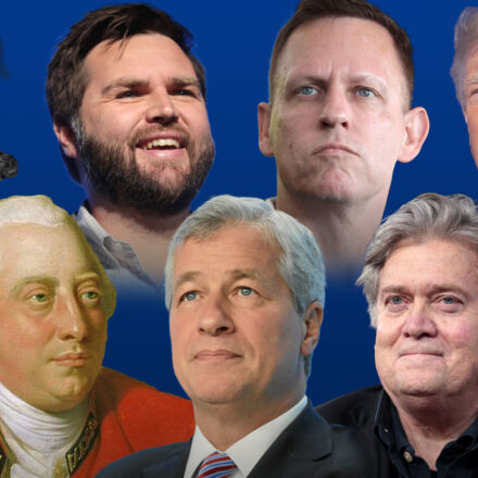 Jamie Dimon, Peter Thiel, Steve Bannon, J.D. Vance, Frederick Neitzche, Donald Trump and George III