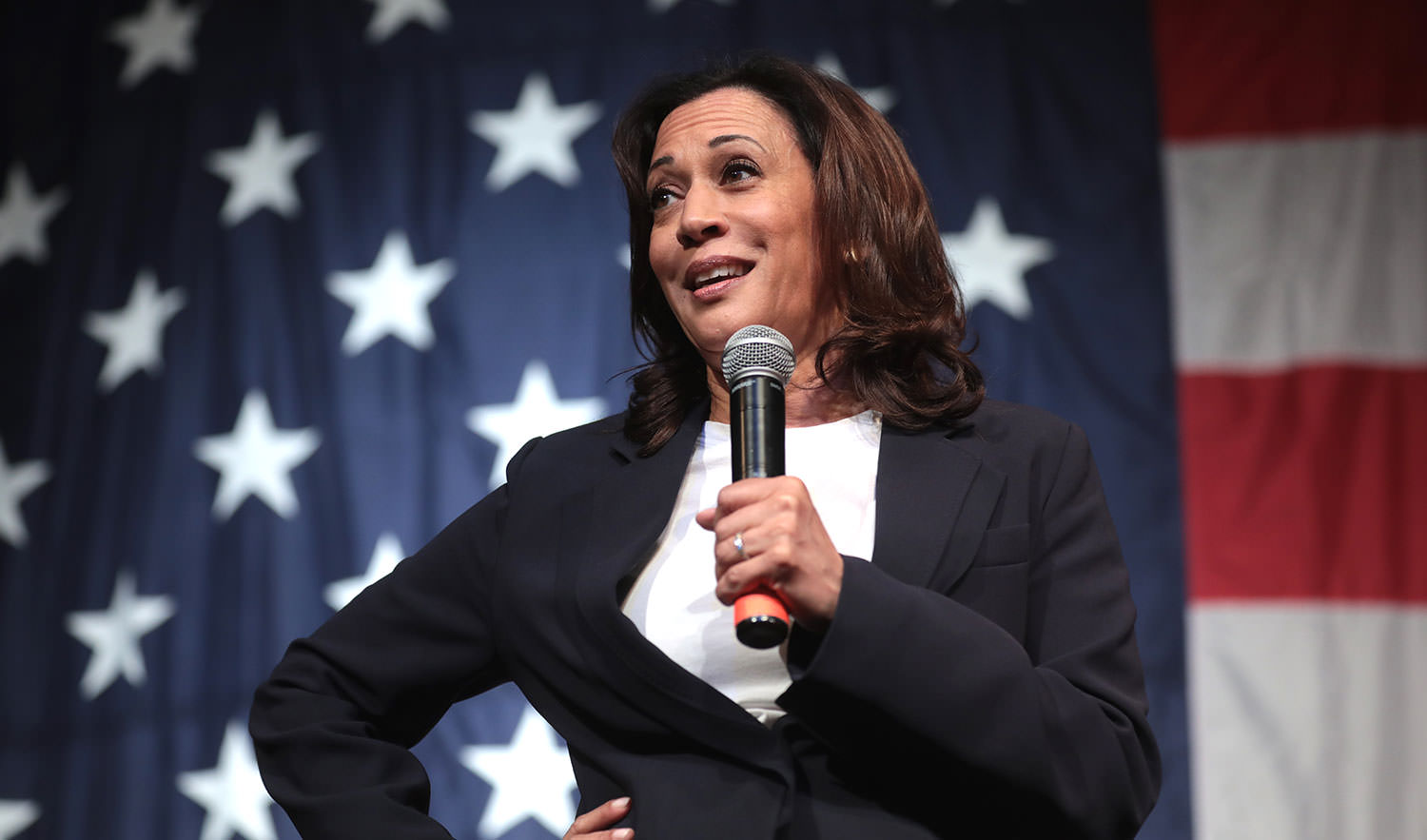 U.S. Senator Kamala Harris speaking with attendees at the 2019 Iowa Democratic Wing Ding at Surf Ballroom in Clear Lake, Iowa.