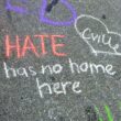 CHARLOTTESVILLE, VA – Aug 11, 2018: Chalked messages at the site where Heather Heyer was killed on the one-year anniversary of a rally that turned violent.