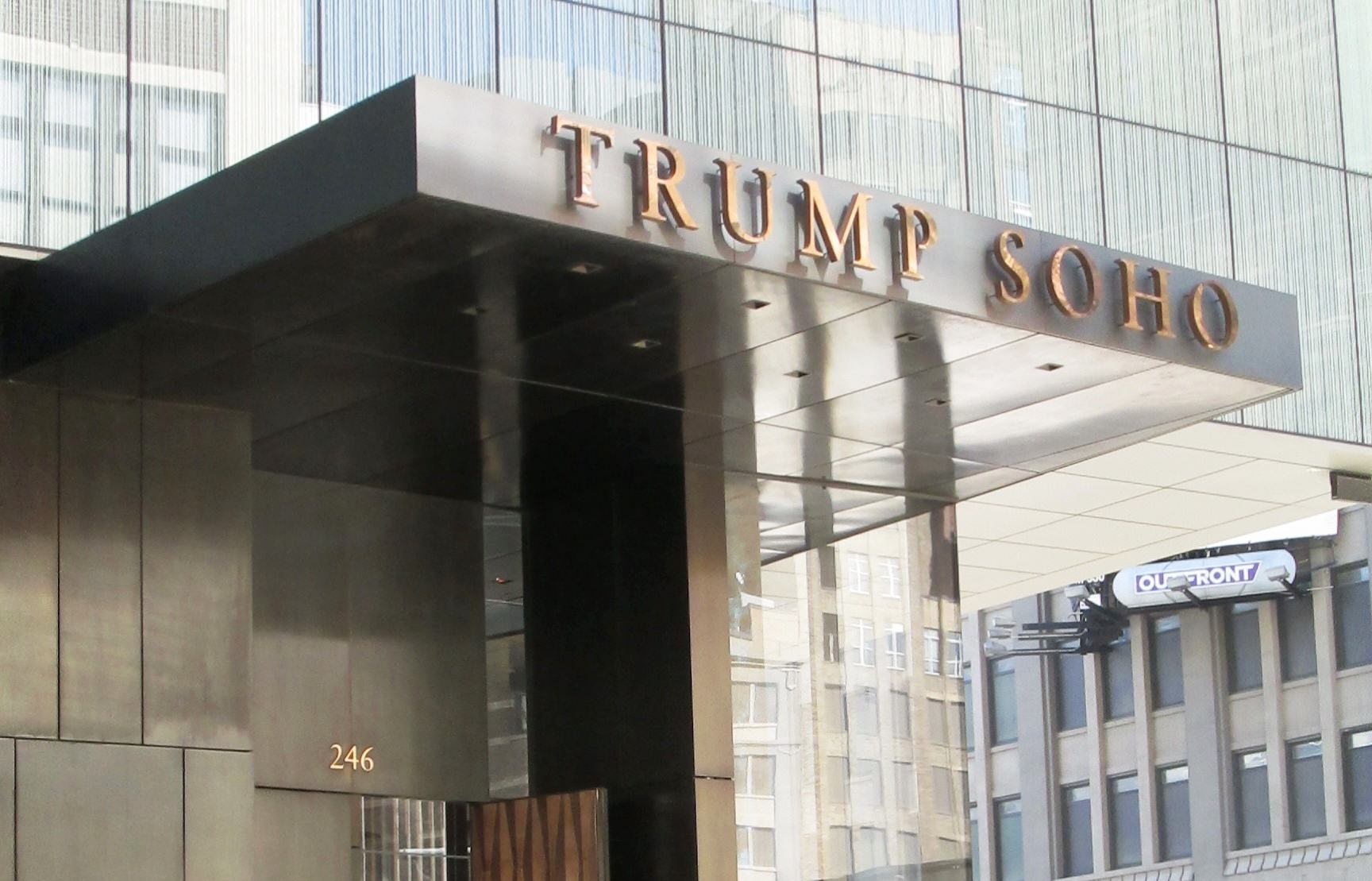 The Trump SoHo is located at the corner of Varick Street and Spring Street in the Hudson Square neighborhood of Manhattan, New York City.