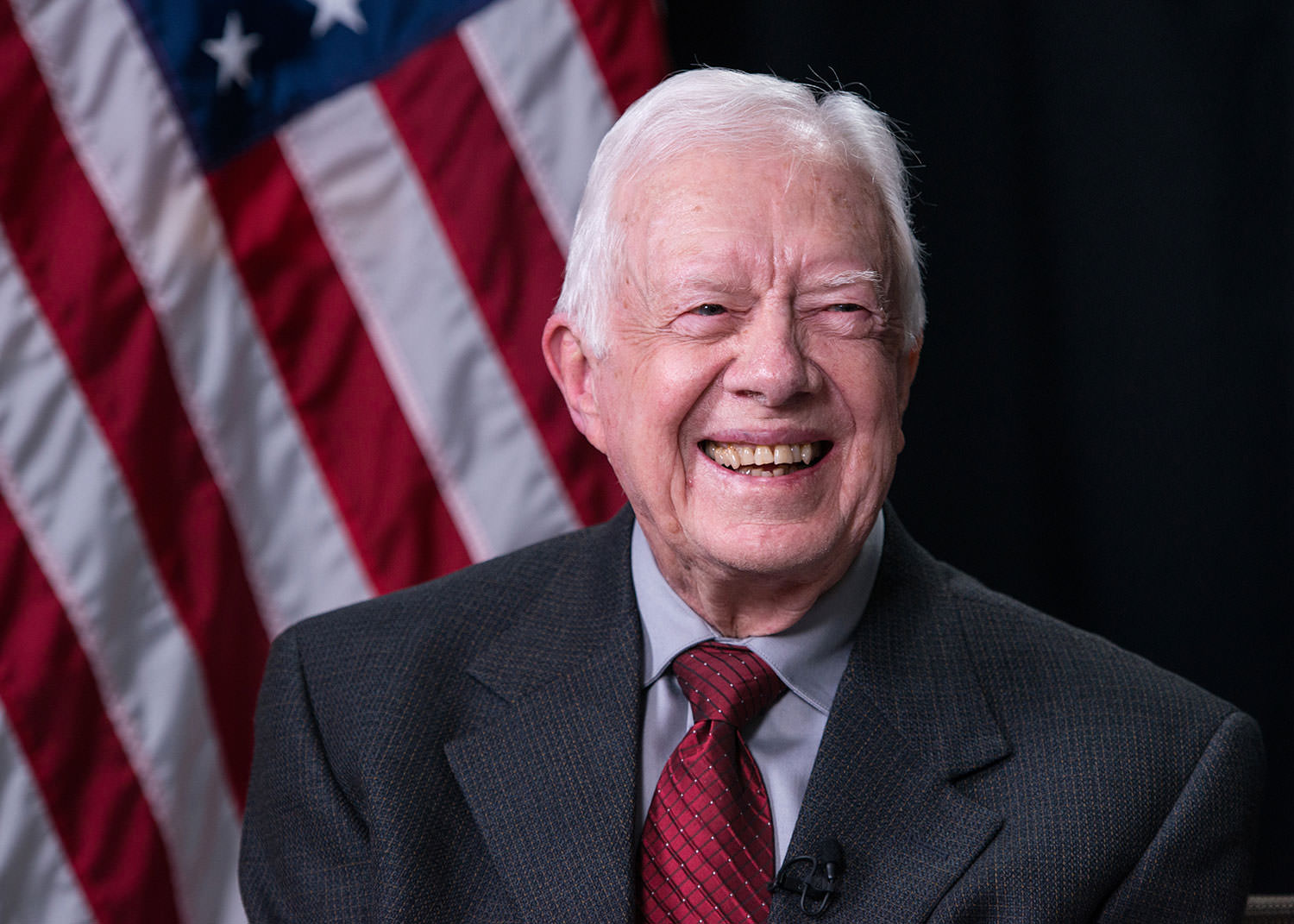 Former President Jimmy Carter shown during a Google Hangout session held during the LBJ Presidential Library Civil Rights Summit on Tuesday, April 8, 2014, in Austin, Texas. By Lauren Gerson