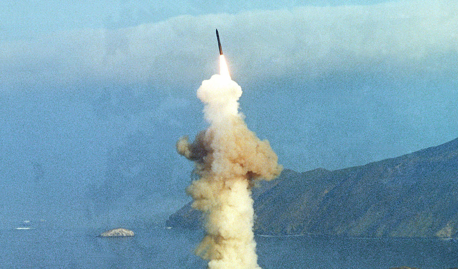 A Minuteman III intercontinental ballistic missile is launched from a pad on Vandenberg Air Force base. Aug. 20 1982.