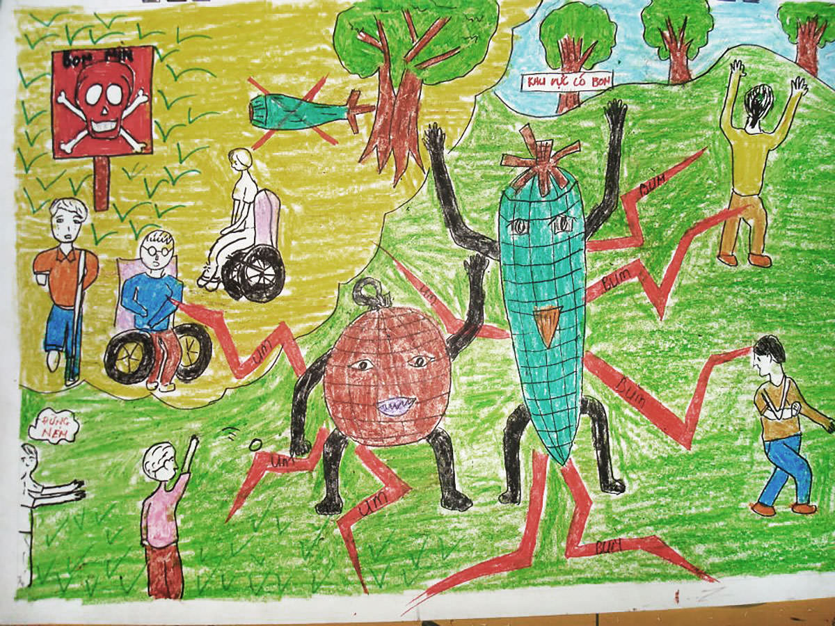 Childs-drawing-Quang-Tri Child’s drawing made at the Mine Action Visitors’ Center