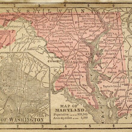 Map of Maryland, circa 1880. Includes the city of Washington, D.C.
