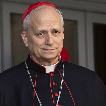 U.S.-born Cardinal Robert Prevost, prefect of the Dicastery for Bishops under Pope Francis, leaves the Vatican Synod Hall April 22, 2025, after the first general congregation of the College of Cardinals. (CNS/Vatican Media)