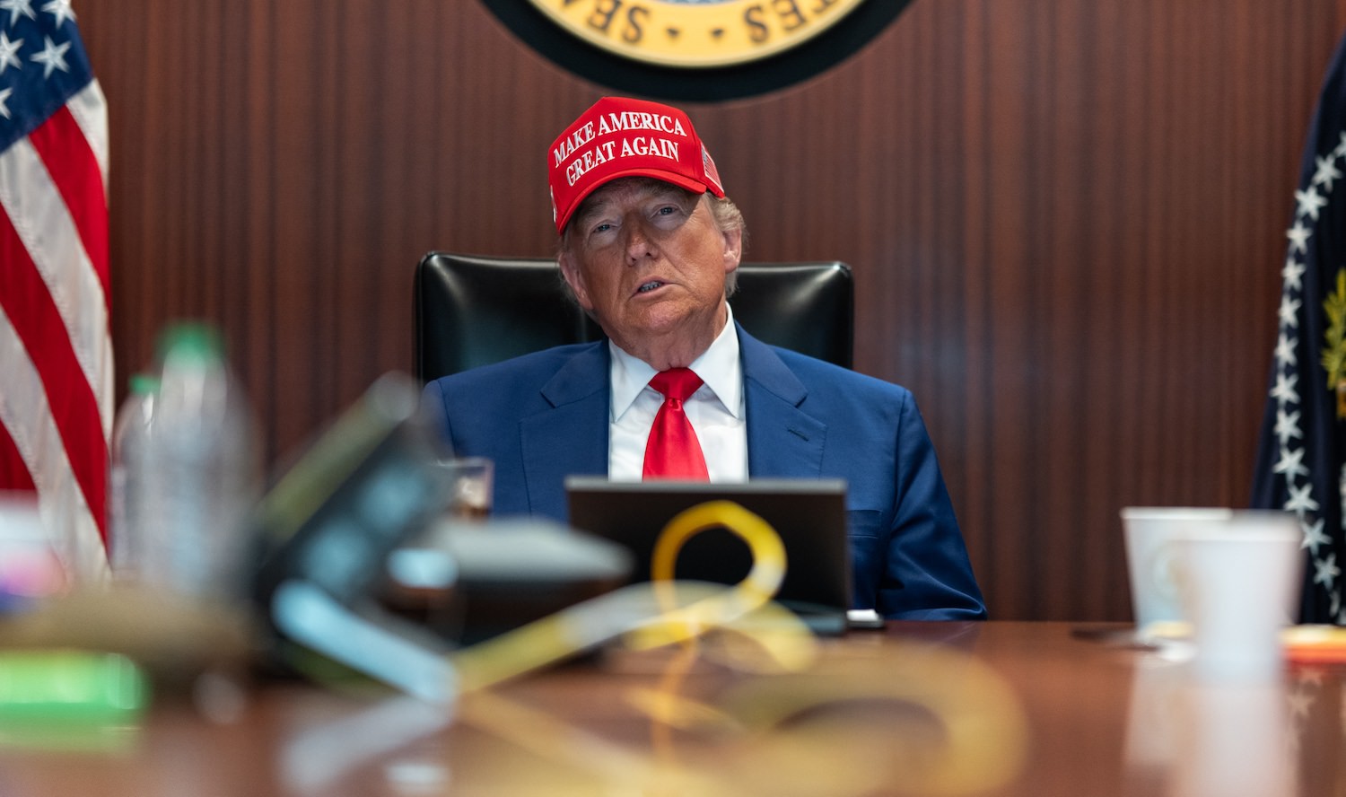 President Donald Trump and his national security team meet in the Situation Room of the White House, Saturday, June 21, 2025. (Official White House Photo by Daniel Torok)