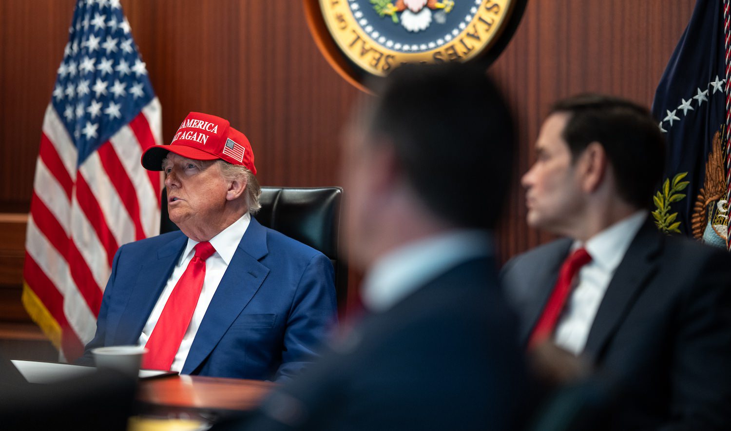 President Donald Trump and his national security team meet in the Situation Room of the White House, Saturday, June 21, 2025. (Official White House Photo by Daniel Torok)